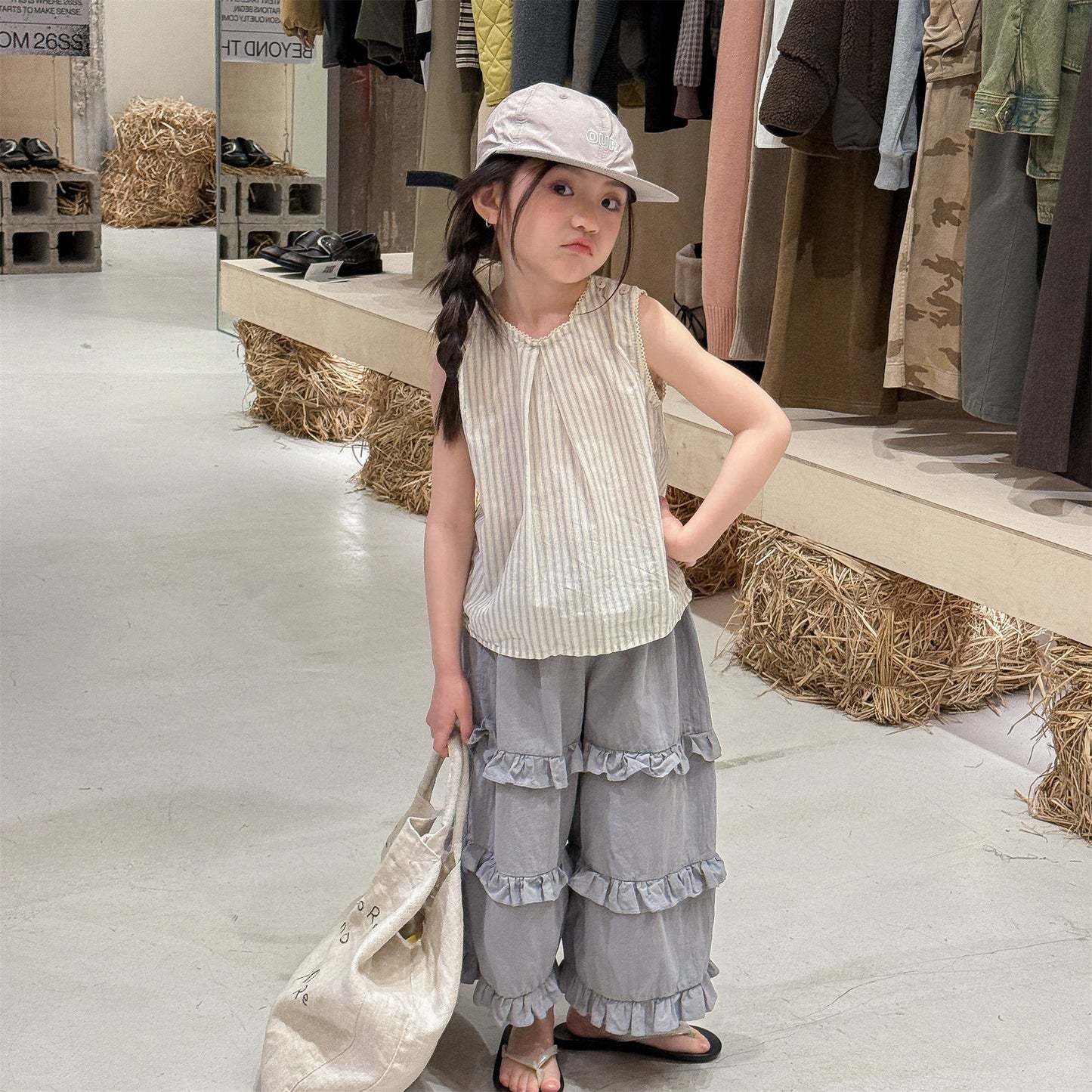 Striped Sleeveless Tank Top ストライプ ノースリーブブラウス【mh0013229】