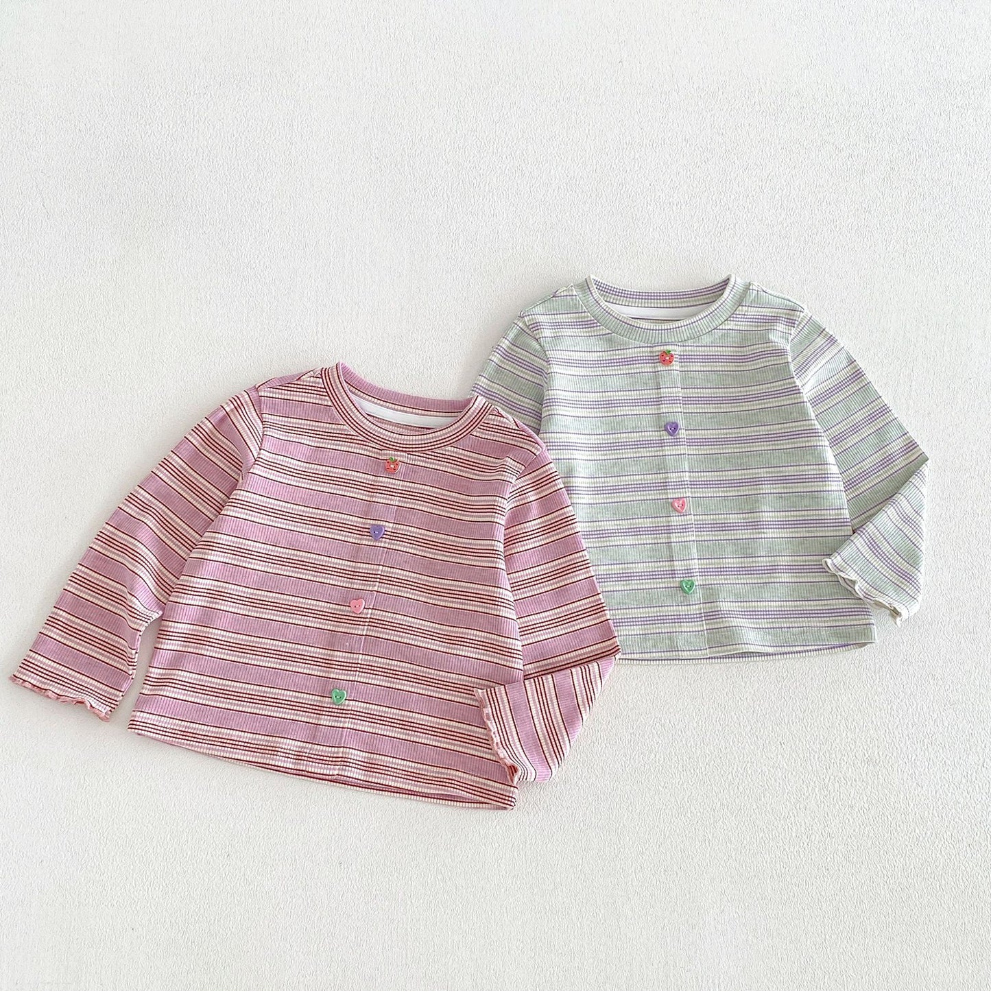 キッズ ボーダー カラフルボタン 長袖Tシャツ【mh0014044】