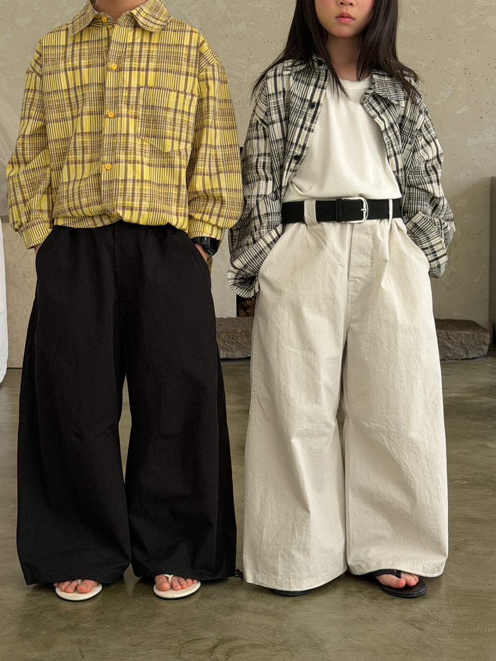 Pantalones Anchos de Algodón Liso【mh0012516】