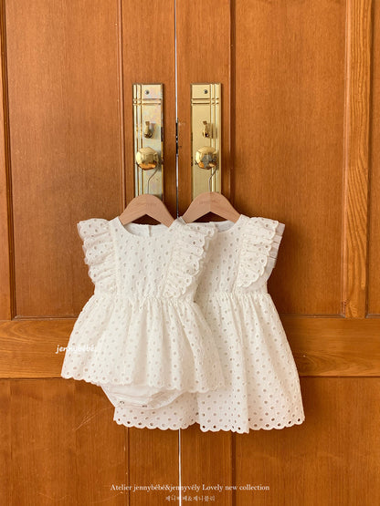 Eyelet Cotton Romper Dress コットン レース フリル袖 ロンパース ドレス【mh0012549】