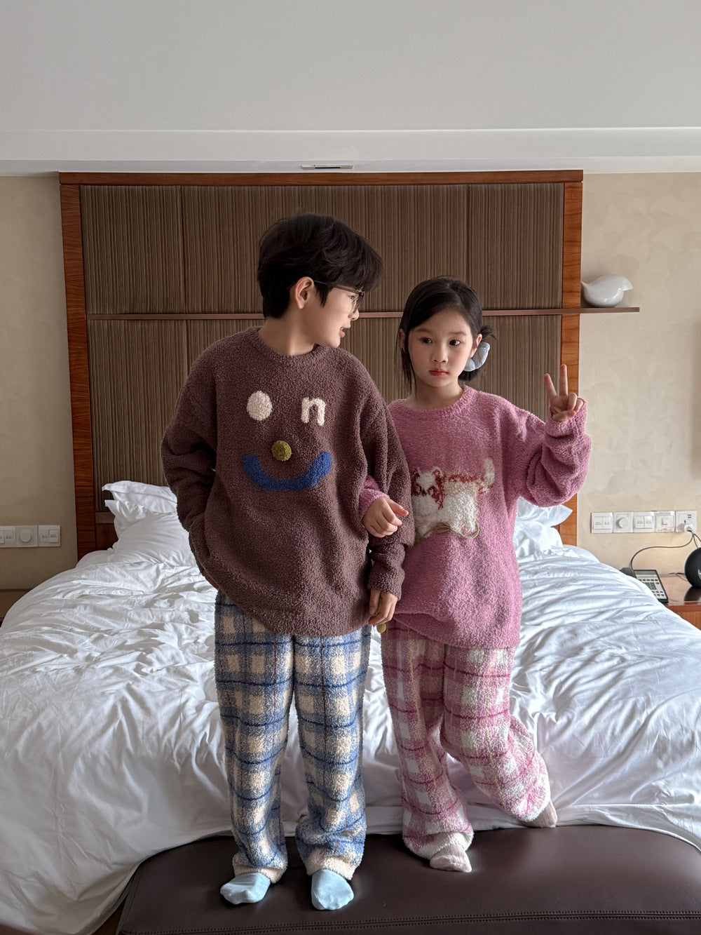 パジャマ キッズ モコモコ 裏起毛 厚手 セットアップ チェック柄 ルームウェア【mh0011660】