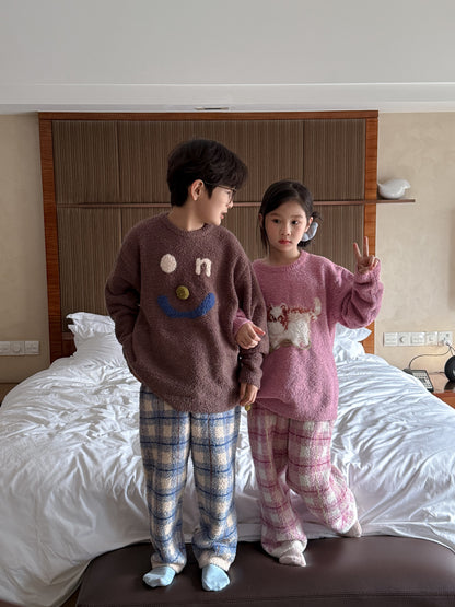 パジャマ キッズ モコモコ 裏起毛 厚手 セットアップ チェック柄 ルームウェア【mh0011660】