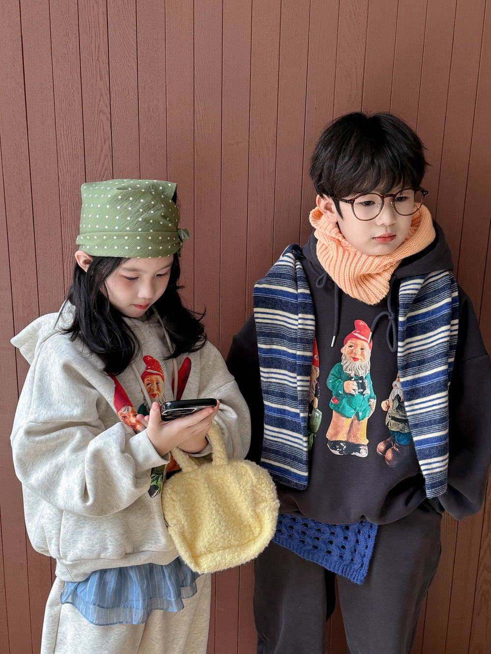 スウェットセットアップ キッズ 裏起毛 ノーム柄 フード付 厚手 ゆったり【mh0011656】