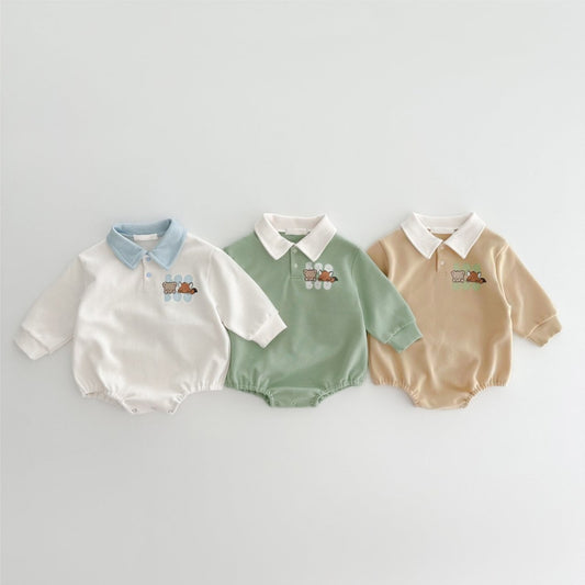 Cartoon Print POLO Romper 襟付き アニマルプリント ロンパース【mh0012684】