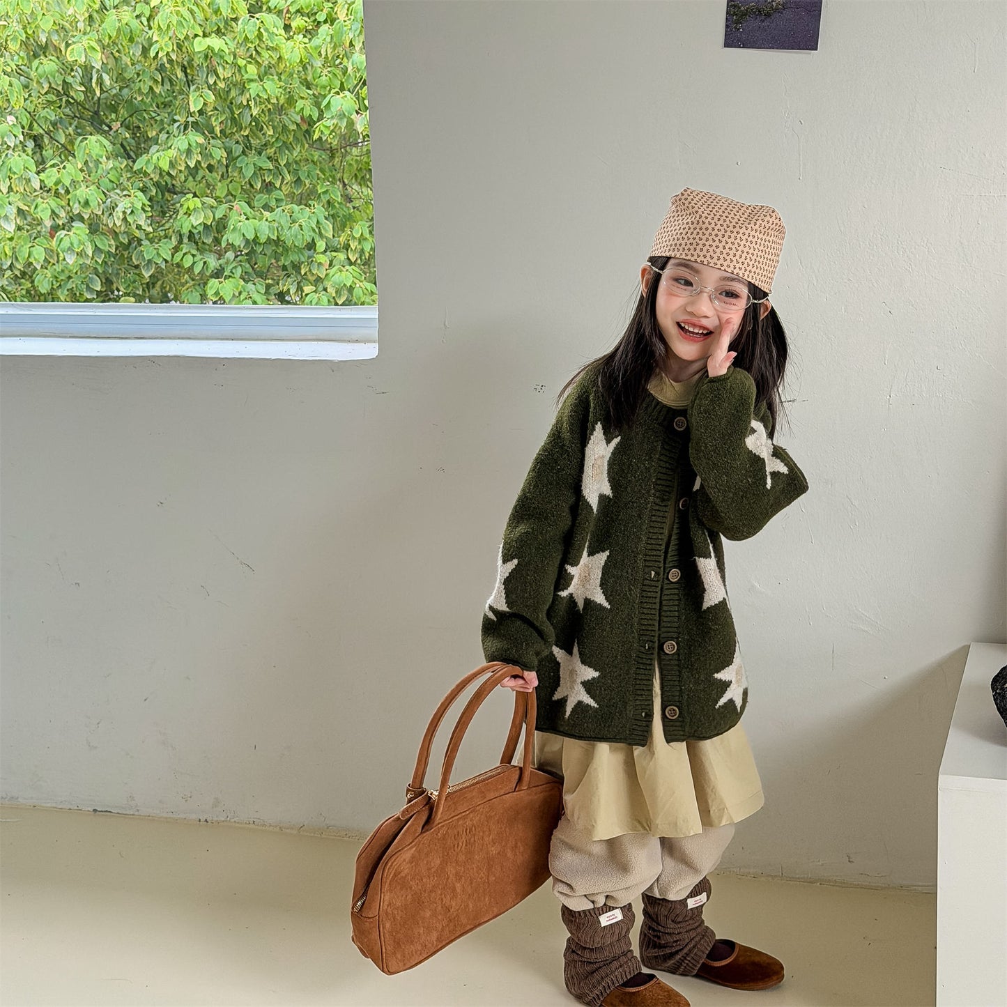 ニットカーディガン スター星 モノトーン ラグラン カジュアル アウター【mh0011612】