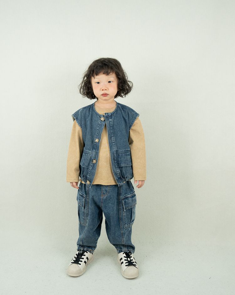 キッズ ステッチ ルーズ デニム カーゴパンツ【mh0014596】