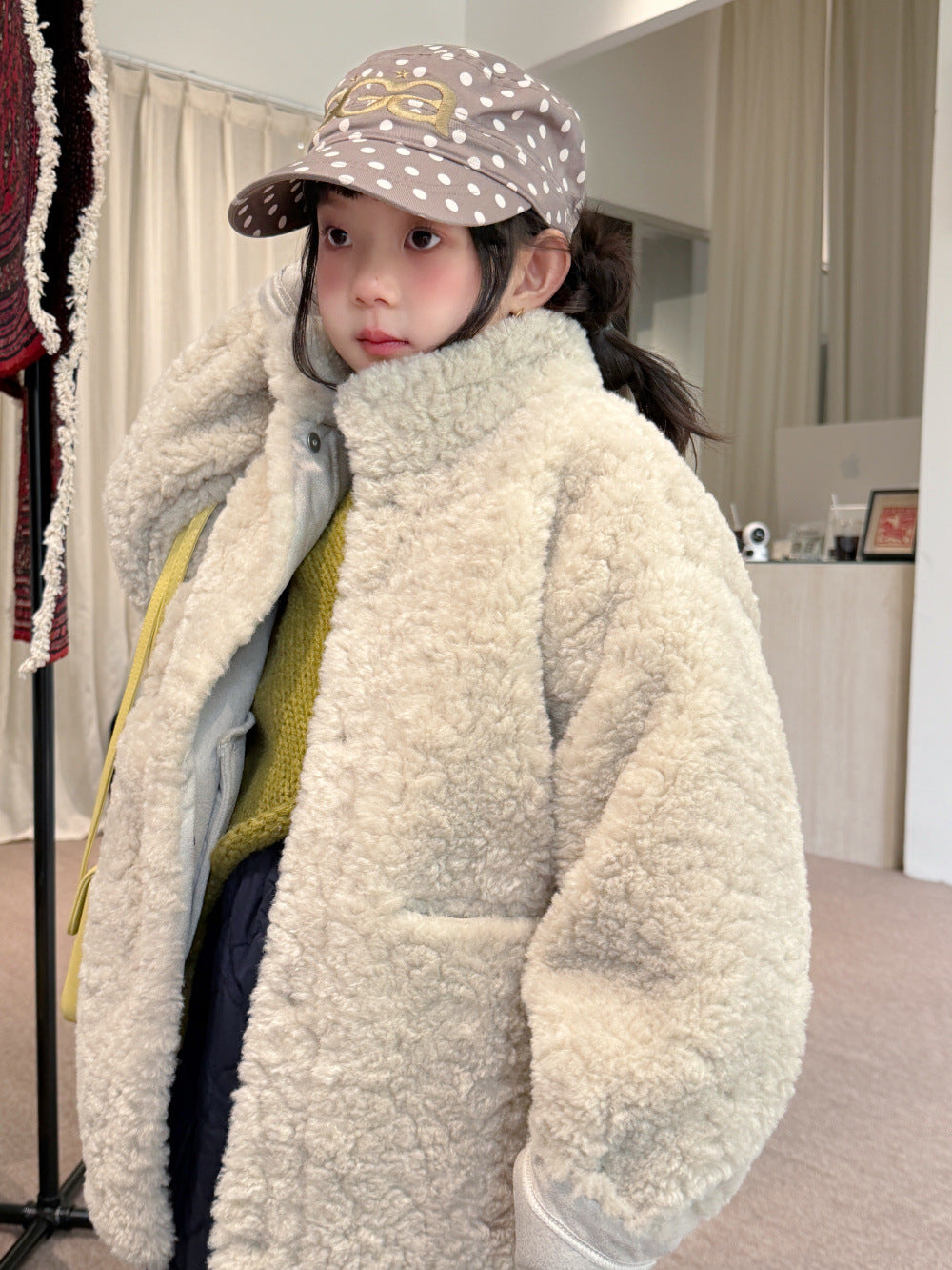 キッズ ジュニア 裏ボア フェイクムートンコート ロング丈 厚手 防寒アウター【mh0014684】