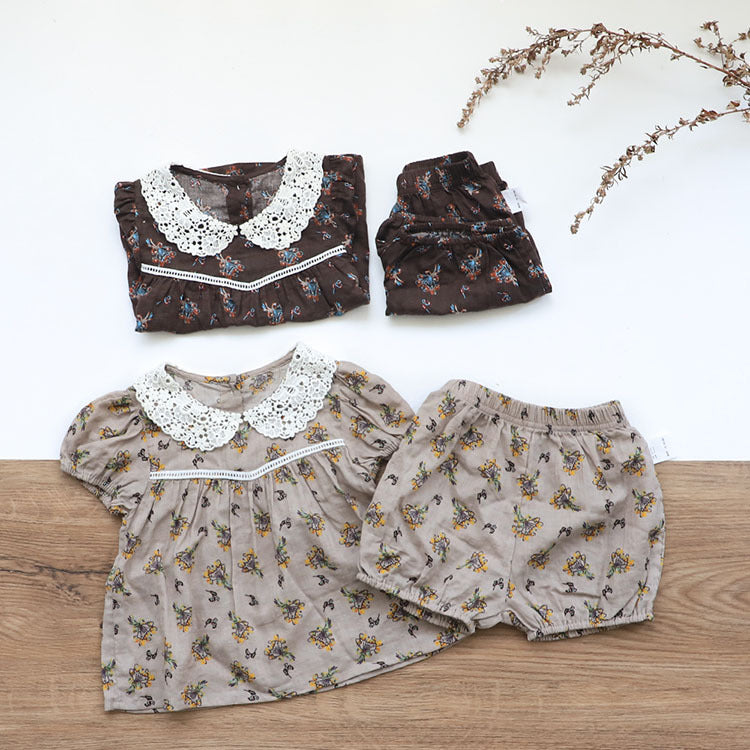 Floral Lace Collar Set - Small Floral Short-Sleeved Tunic Set 【mh0012695】