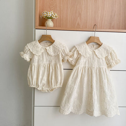 Embroidered Puff Sleeve Romper And Dress 刺繍 パフスリーブ ロンパース ワンピース【mh0013166】