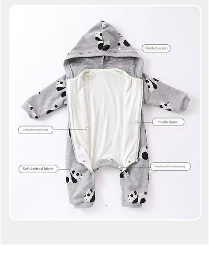 ジャンプスーツ 裏起毛 フード付 長袖 プリント【mh0011710】