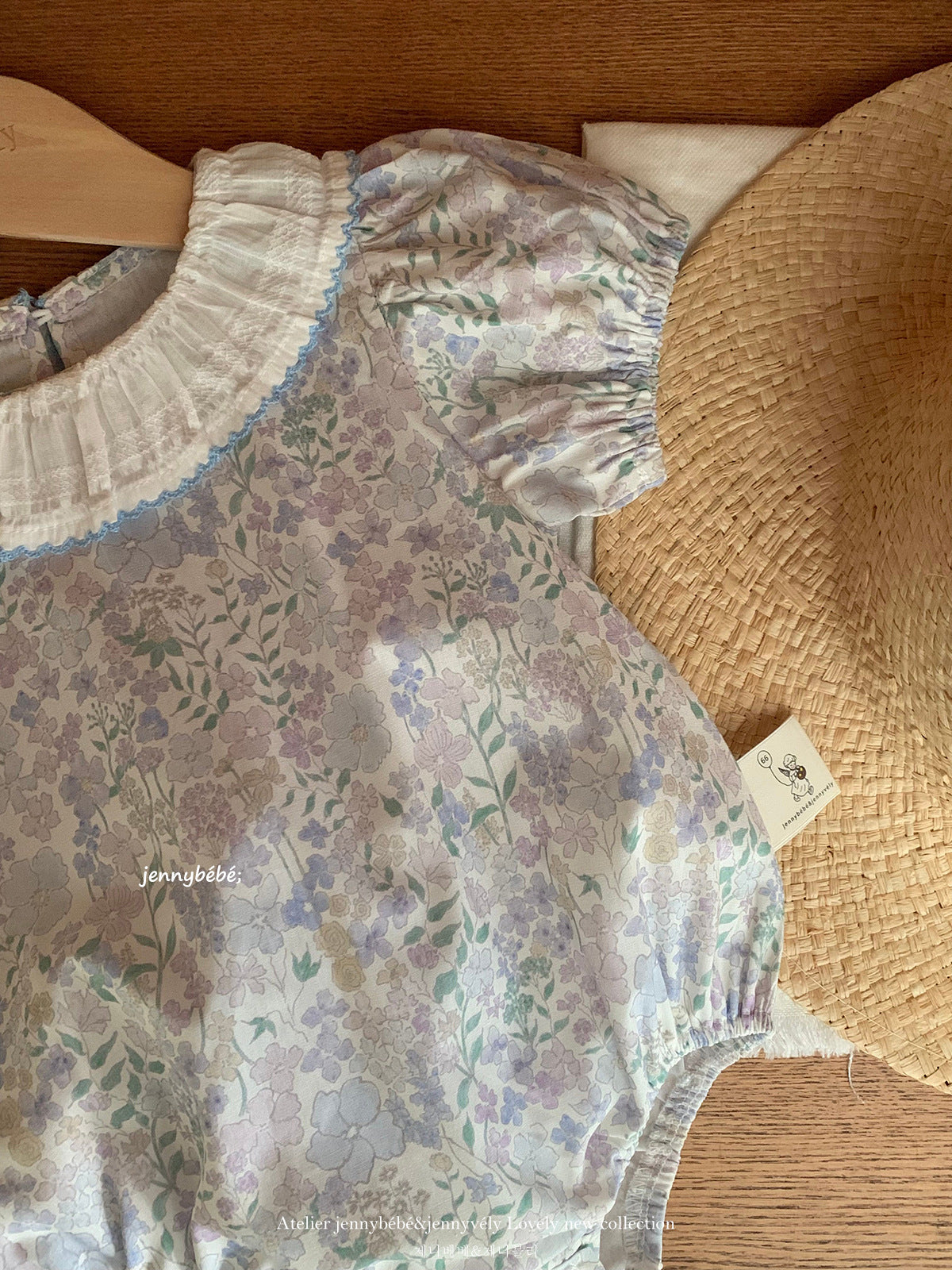 Floral Puff Sleeve Romper 花柄 コットン パフスリーブ ロンパース【mh0012540】