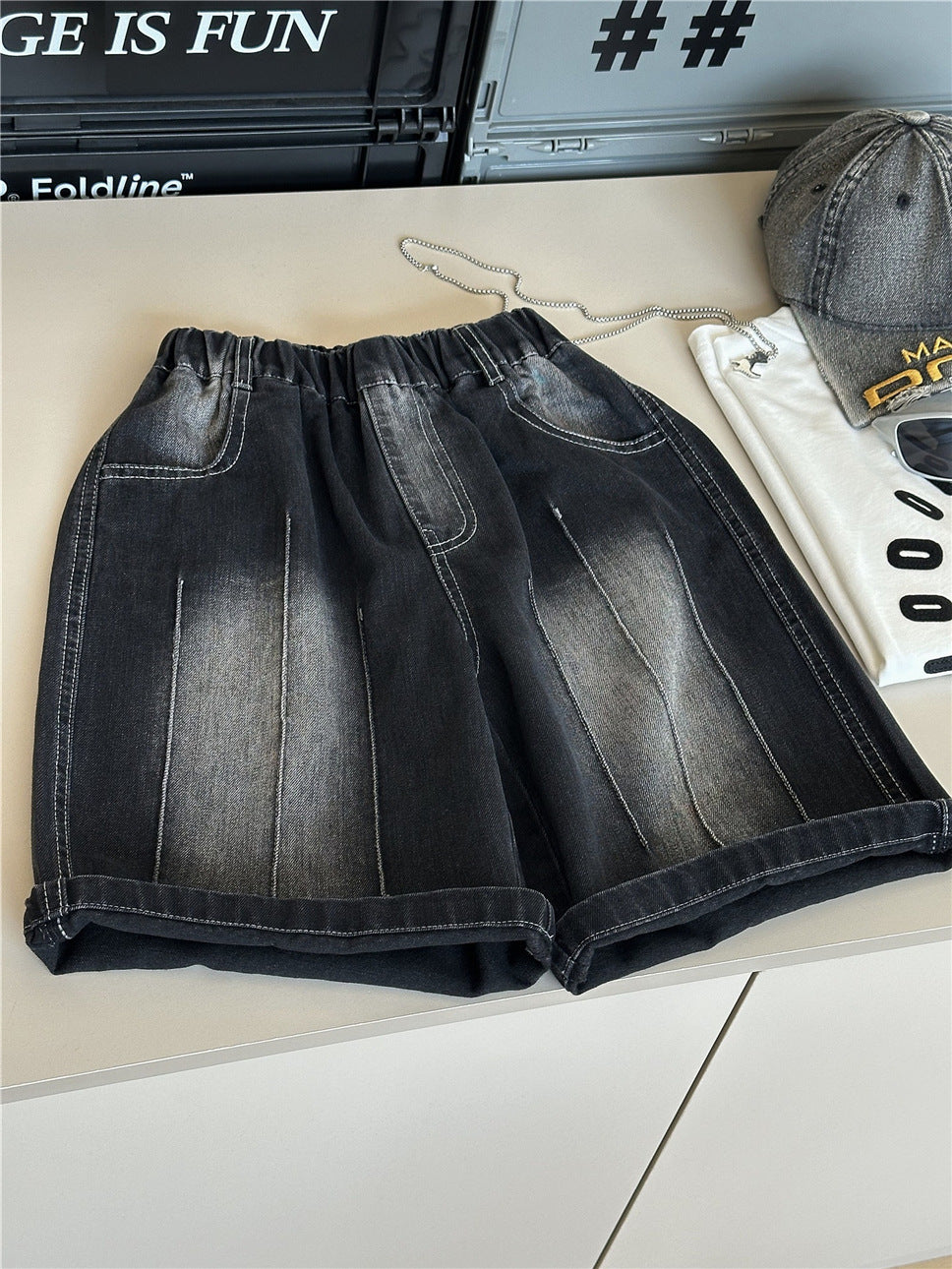 Washed Denim Shorts ウォッシュ ハーフパンツ【mh0012956】