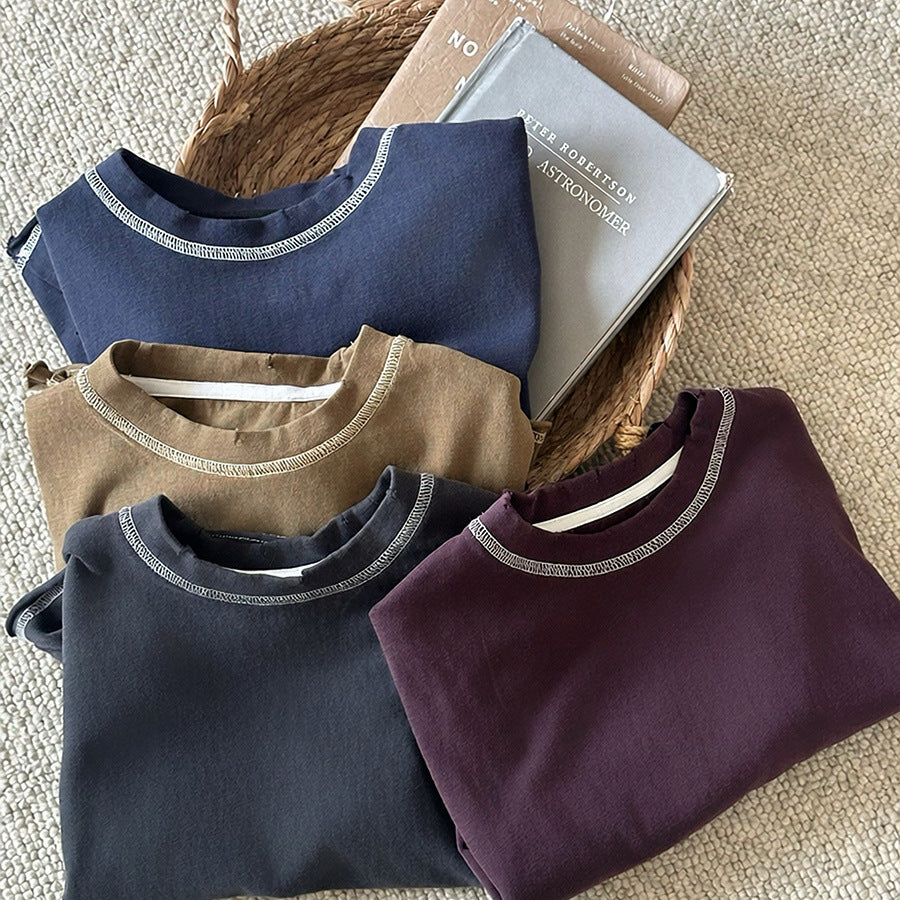Kids' Distressed Stitch Loose Crewneck Long Sleeve T-Shirt [mh0014304]