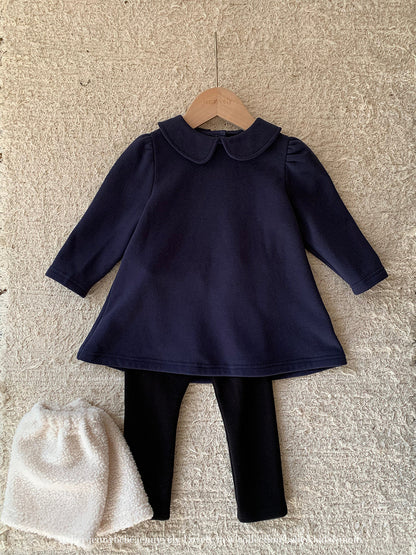 キッズ 丸襟 裏起毛 長袖ワンピース レッグカバー付き レギンス【mh0014666】