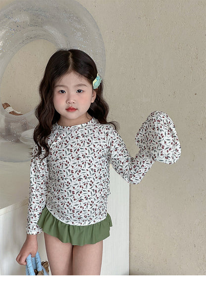 UPF50 Plus Floral Long Sleeve Swimsuit Rash Guard 3-piece Set [mh0012593]