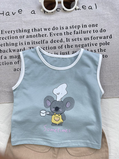 Conjunto de camiseta sin mangas y pantalones cortos con gráfico de Koala Chef | Set de camiseta sin mangas y pantalones cortos de animales【mh0012924】