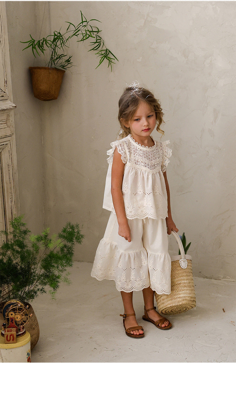 Lace Embroidered Sleeveless Tee 刺繍レース ノースリーブTシャツ【mh0012991】