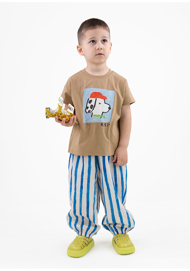 Pantalones Largos con Puños de Gasa y Rayas Geométricas【mh0013214】