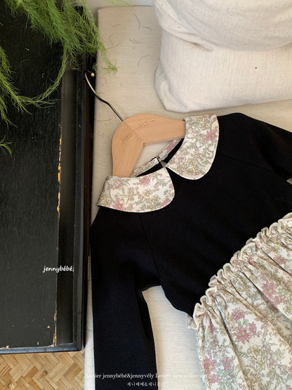Floral Collar Long Sleeve Romper 花柄 襟付き コットン ロンパース【mh0012547】