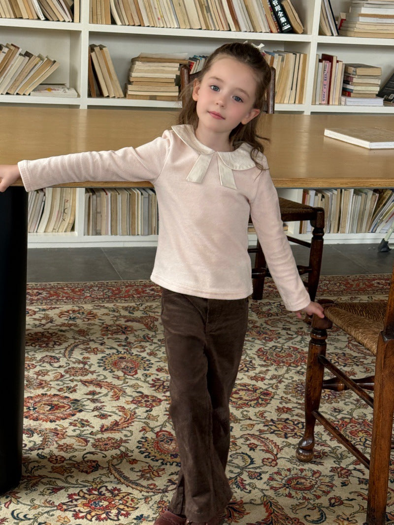 Kids Ribbon Big Collar Ruffle Collar Blouse Long Sleeve T-Shirt [mh0014075]