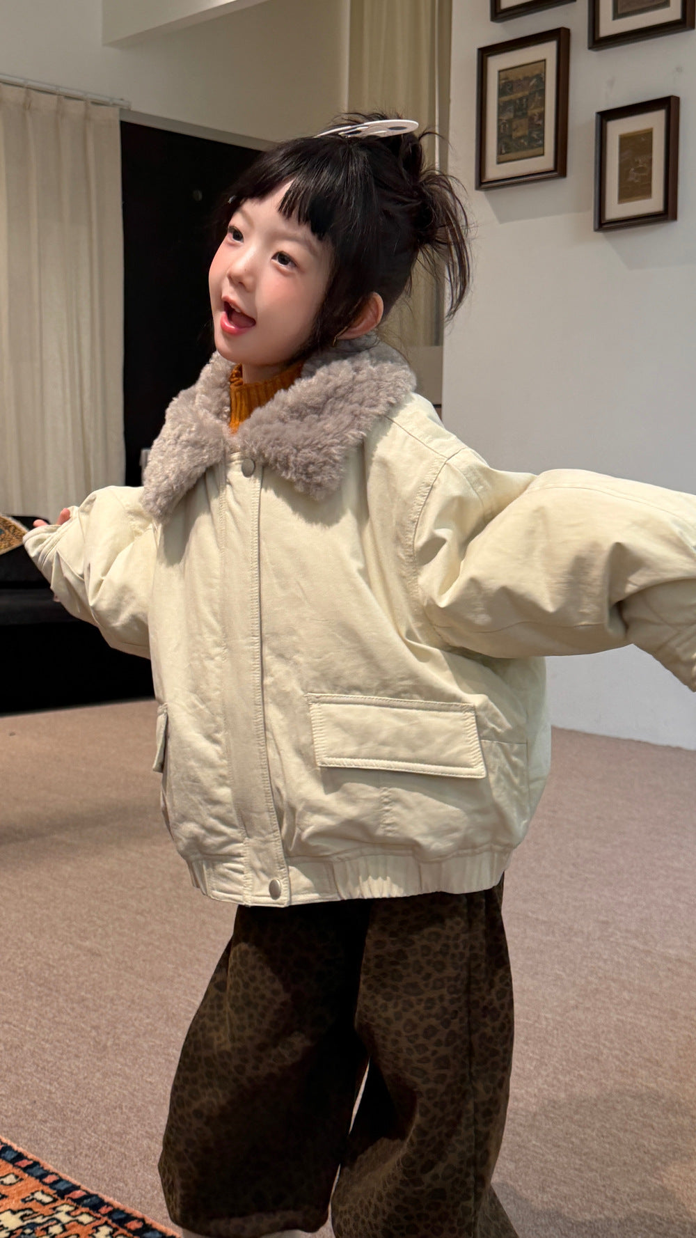 Chaqueta bomber acolchada con cuello de borreguito y cremallera para niños y jóvenes【mh0014688】