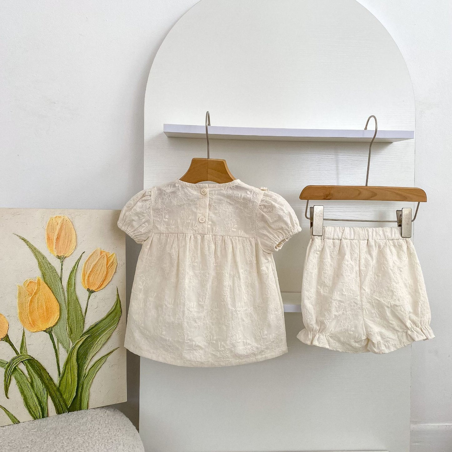 Embroidered Ruffle Romper And Blouse Shorts フリル ロンパース ブラウス ショートパンツ【mh0013163】