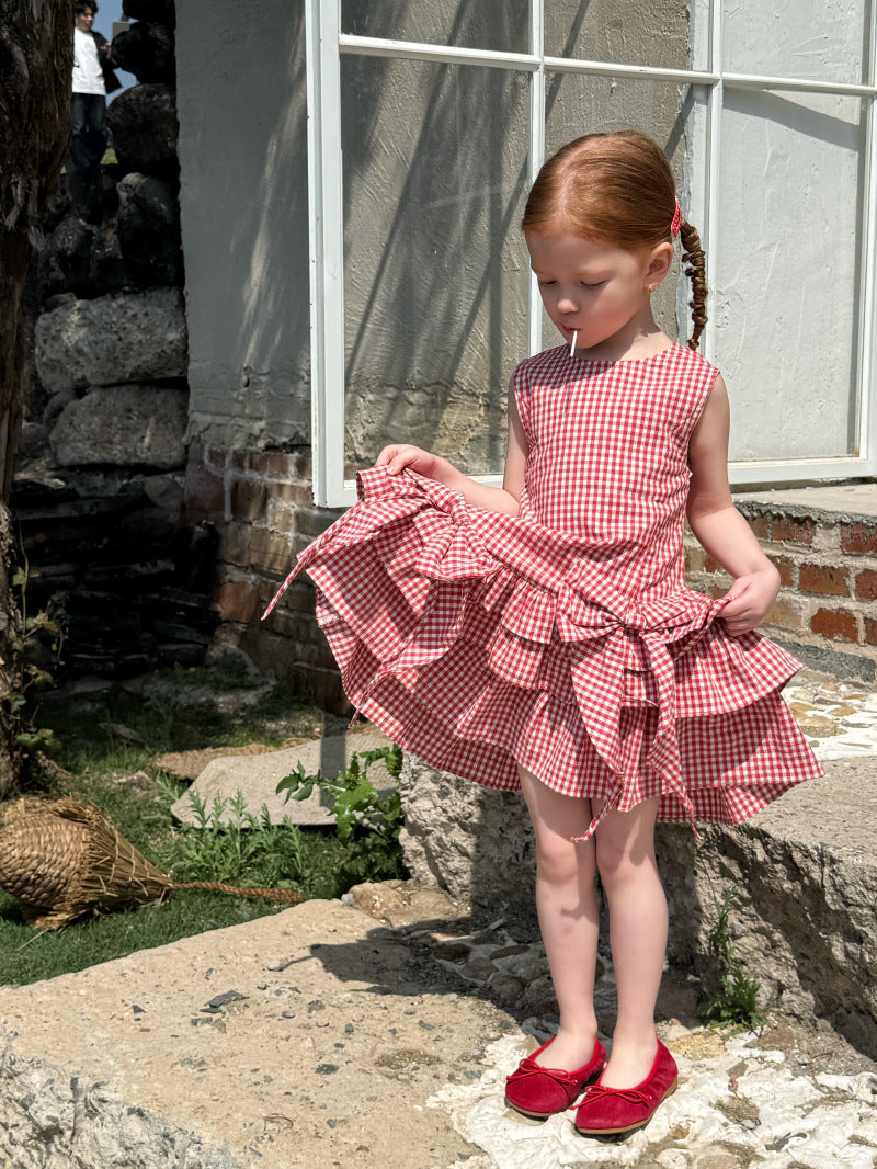 Tiered Ruffle Plaid Sundress ギンガムチェック ノースリーブワンピース【mh0012802】