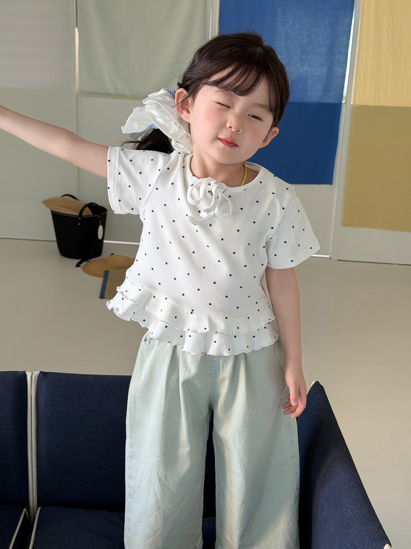 Polka Dot Tiered Ruffle T-Shirt ドット柄 半袖Tシャツ【mh0013118】