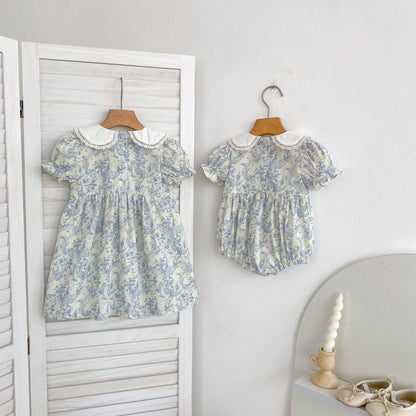 Floral Lace Collar Romper Dress パフスリーブ ロンパース 半袖ワンピース【mh0013164】