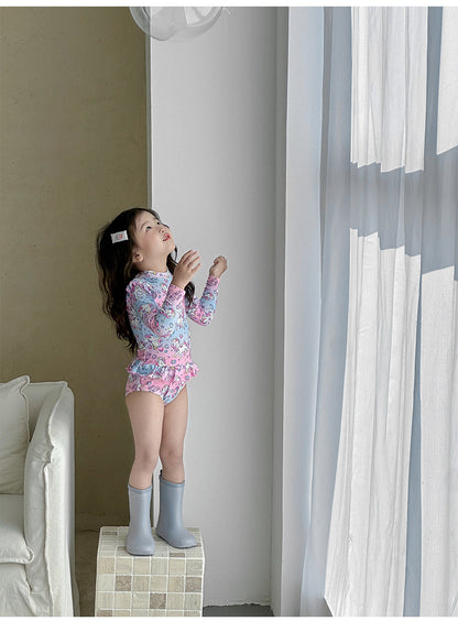 UPF50+ Printed Long Sleeve Ruffled Swimsuit [mh0012588]
