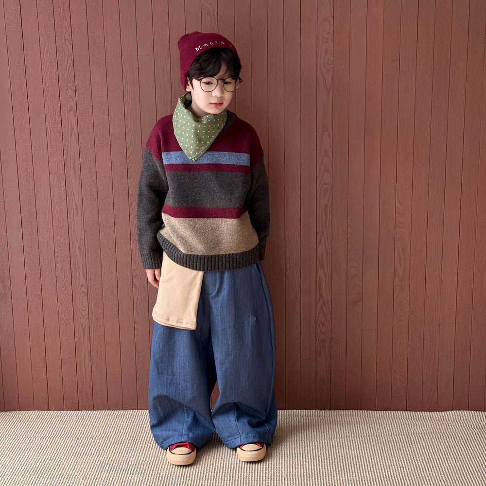 ニットワンピース/セーター キッズ ボーダー柄 厚手 ルーズフィット 兄弟姉妹 お揃い【mh0011676】