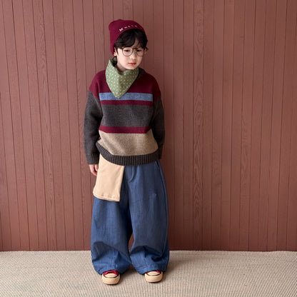 ニットワンピース/セーター キッズ ボーダー柄 厚手 ルーズフィット 兄弟姉妹 お揃い【mh0011676】
