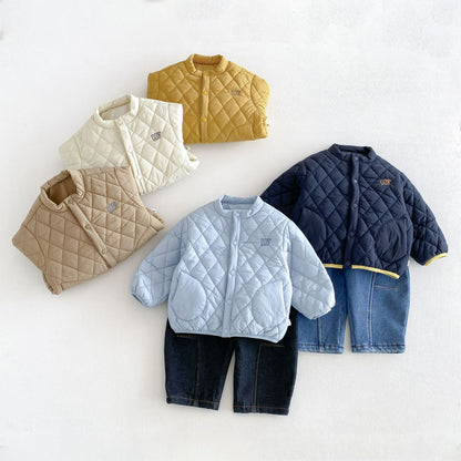 ベビー キッズ アニマル 刺繍 キルティング 中綿ジャケット / デニムパンツ【mh0014759】