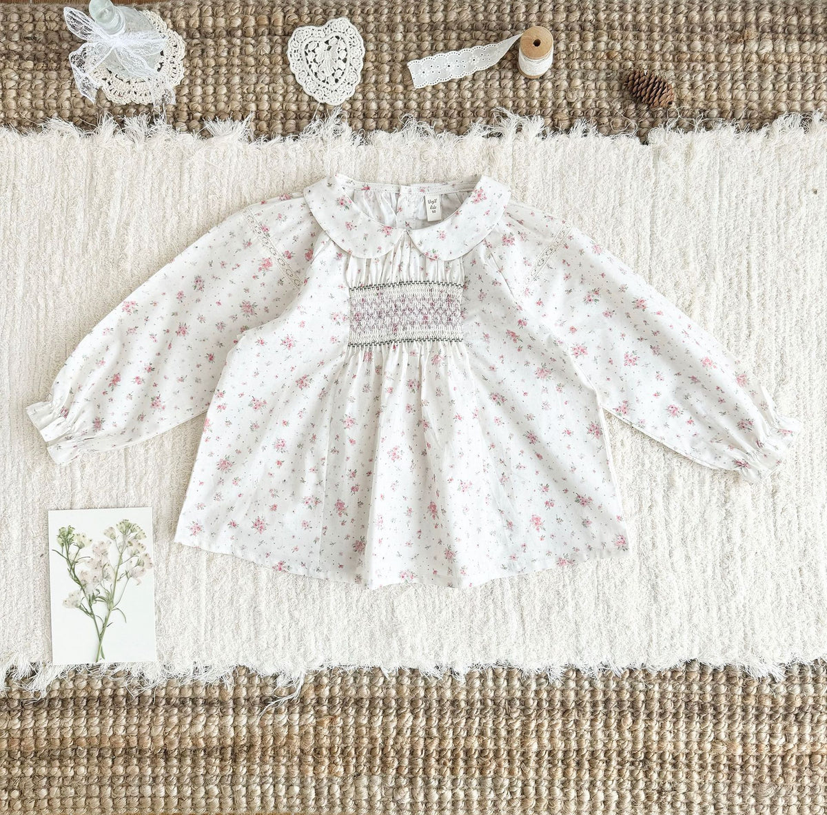 Kids' Floral Smock Ruffled Long-Sleeve Blouse【mh0014610】
