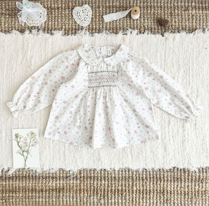 Kids' Floral Smock Ruffled Long-Sleeve Blouse【mh0014610】