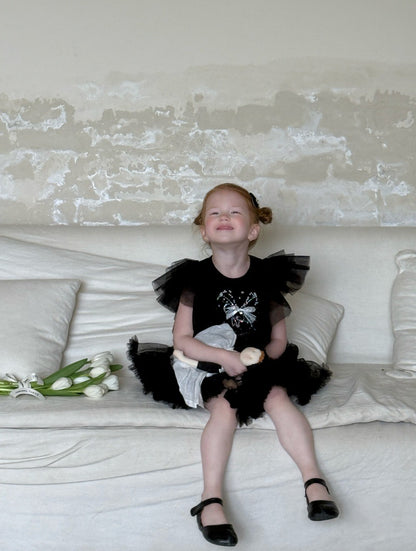 Tulle Ruffle Tiered Skirt Set Ribbon Short Sleeve T-Shirt Setup