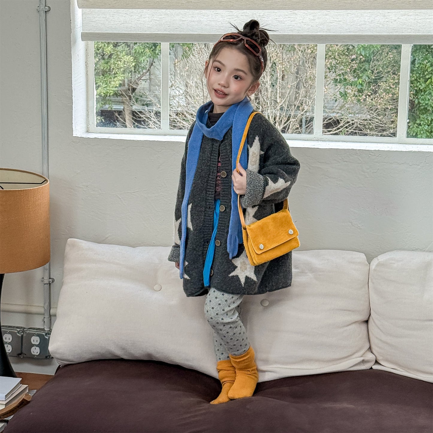 ニットカーディガン スター星 モノトーン ラグラン カジュアル アウター【mh0011612】