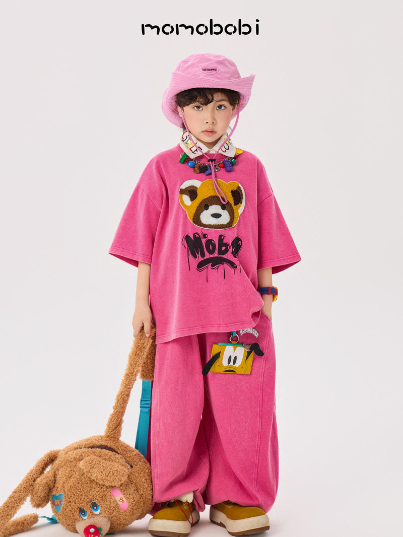 Flock Print Raccoon Tee & Wide Pants アライグマ 半袖Tシャツ ロングパンツ セット【mh0013005】