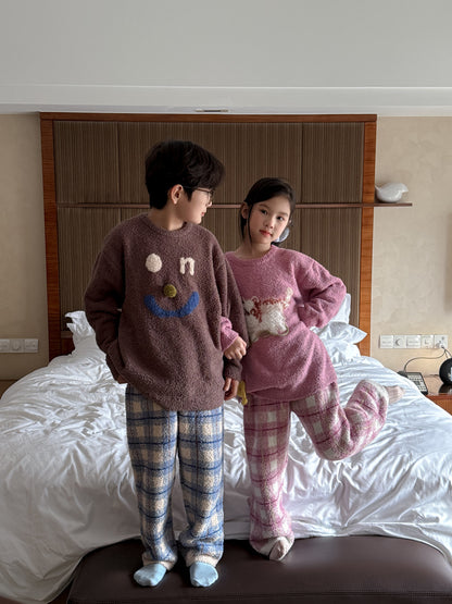 パジャマ キッズ モコモコ 裏起毛 厚手 セットアップ チェック柄 ルームウェア【mh0011660】
