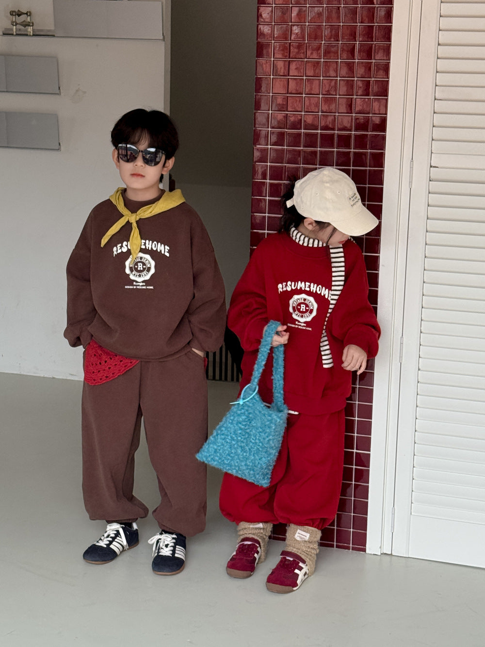 セットアップ キッズ 裏起毛 ロゴ 厚手 スウェット カジュアル ルーズフィット【mh0011670】