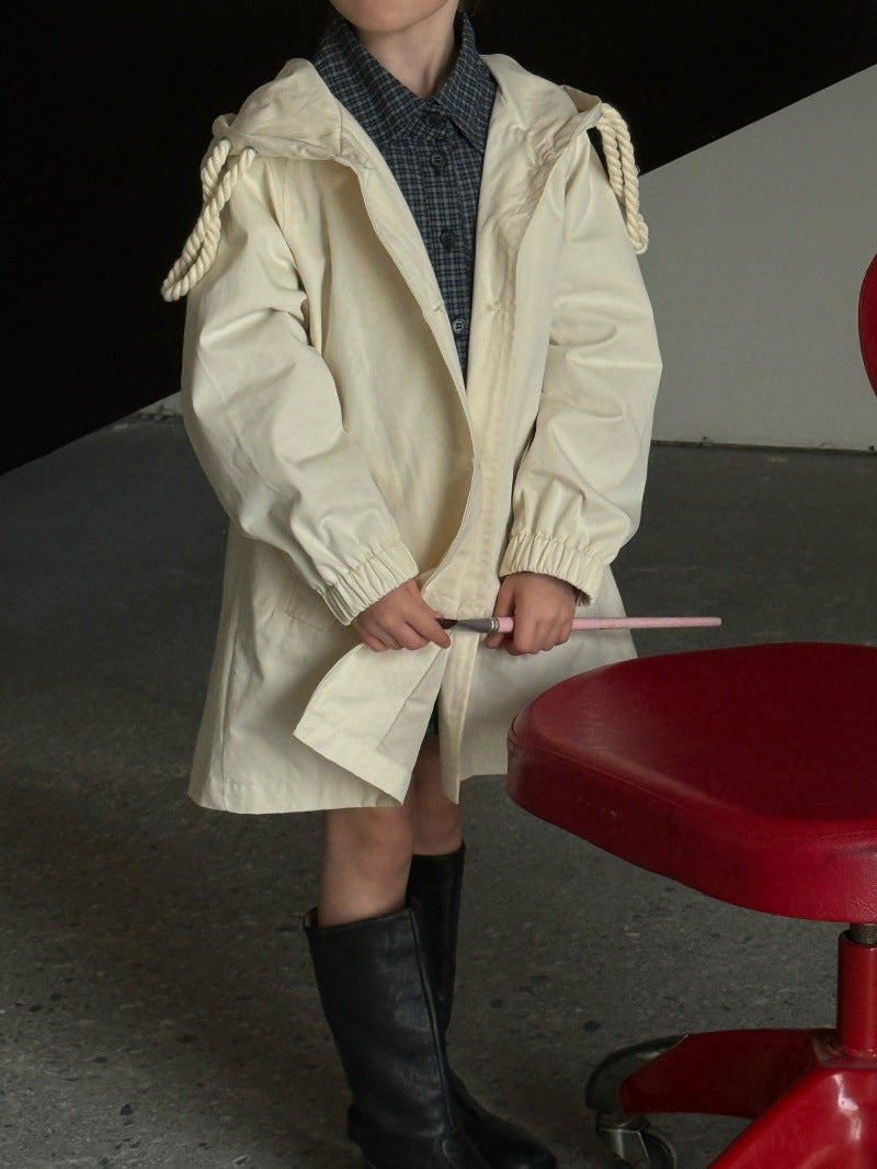Kids' Hooded Front-Button Long-Sleeve Trench Coat [mh0014069]