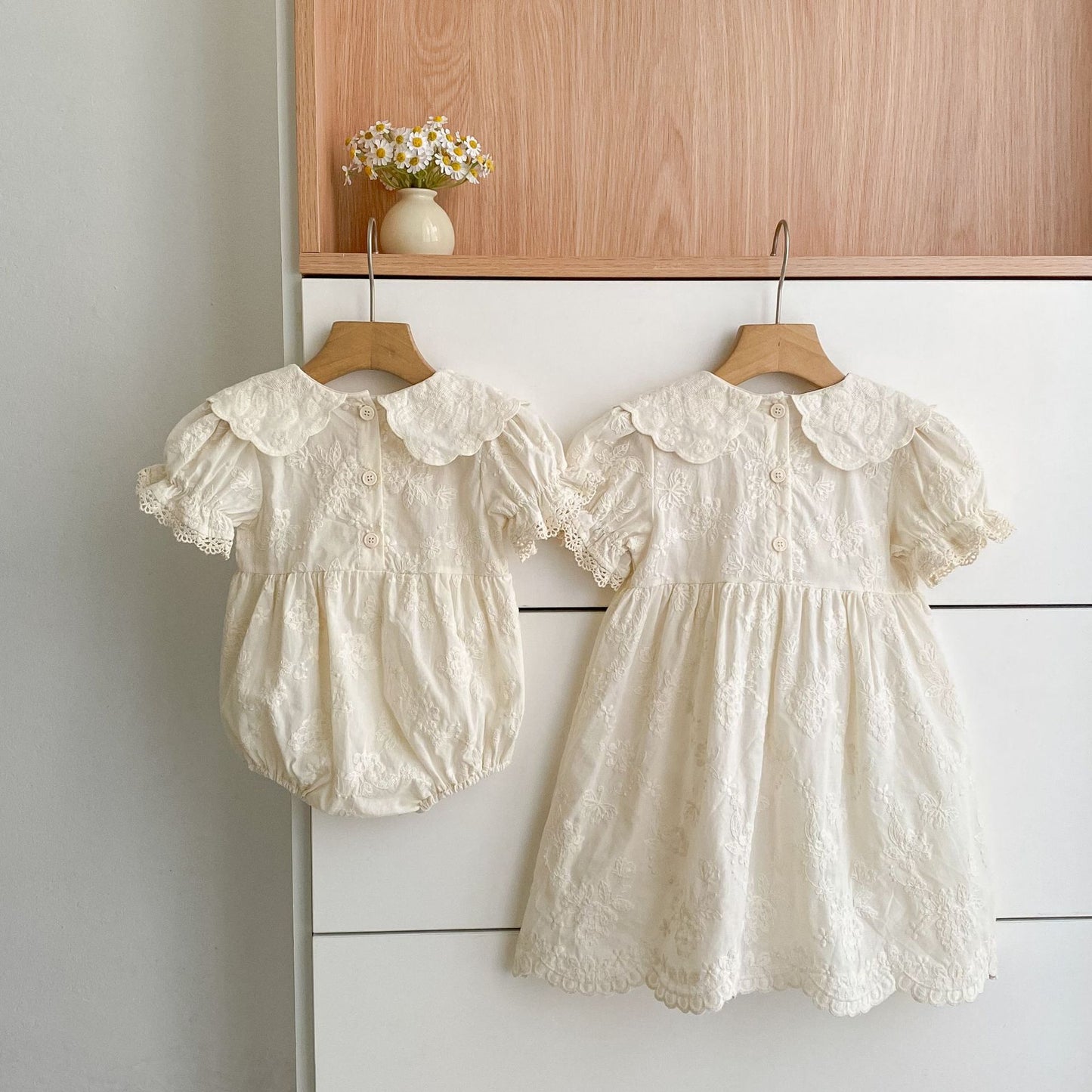 Embroidered Puff Sleeve Romper And Dress 刺繍 パフスリーブ ロンパース ワンピース【mh0013166】