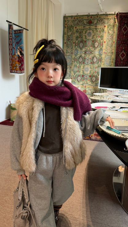 Kids' Set 2026 Winter Girls' Faux Fur Patchwork Sweatshirt Two-Piece Set, Thickened Fleece-Lined Kids Set Mo Xiao Meng【mh0014700】