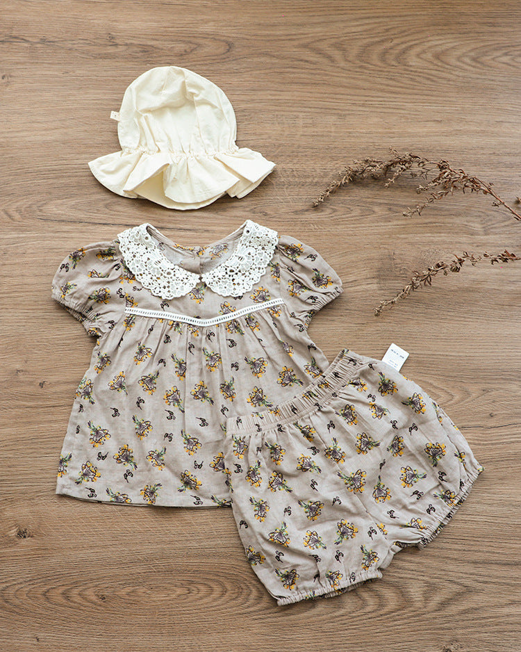 Floral Lace Collar Set - Small Floral Short-Sleeved Tunic Set 【mh0012695】