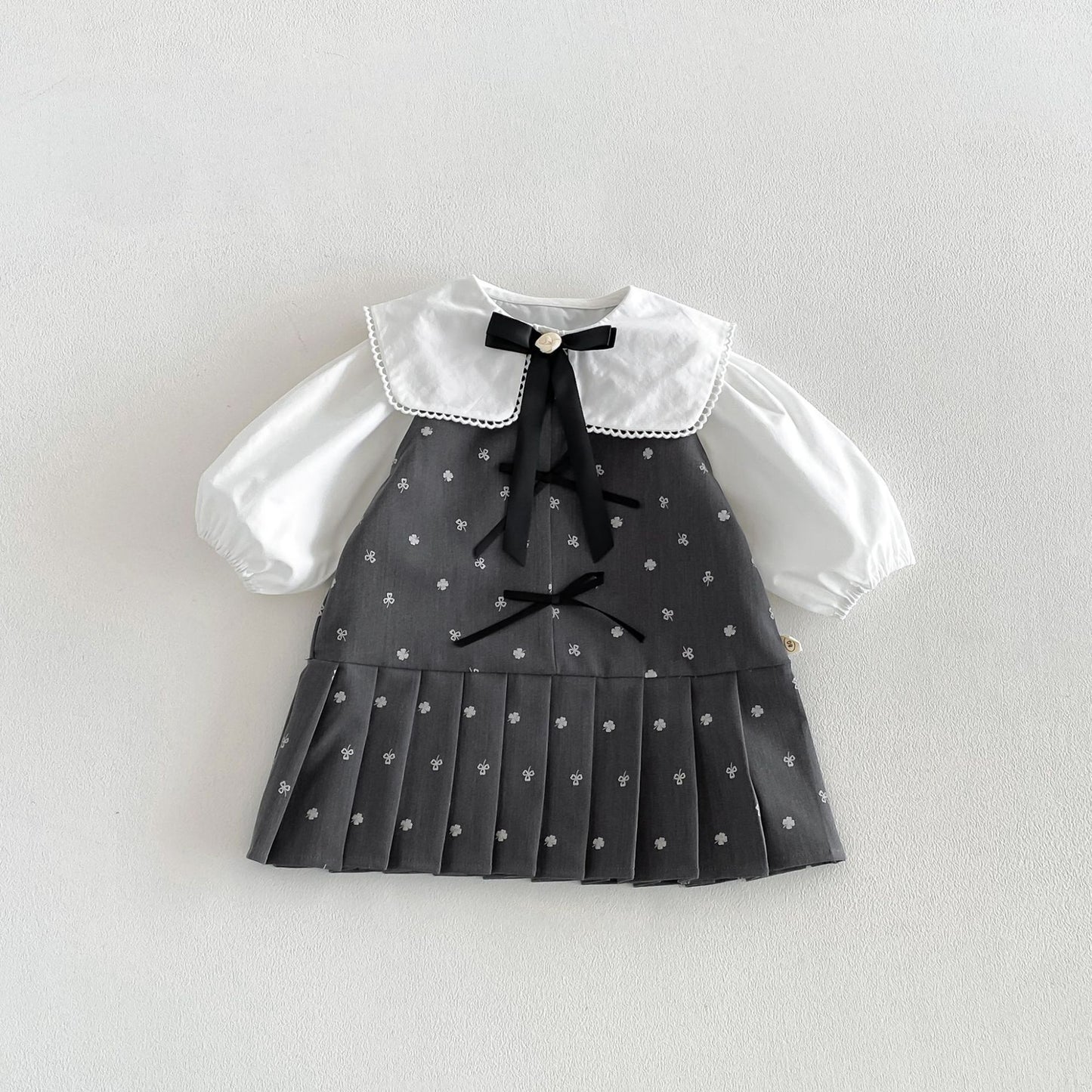 Camisa de manga larga con cuello grande y lazo, y pichi para niños [mh0014034]