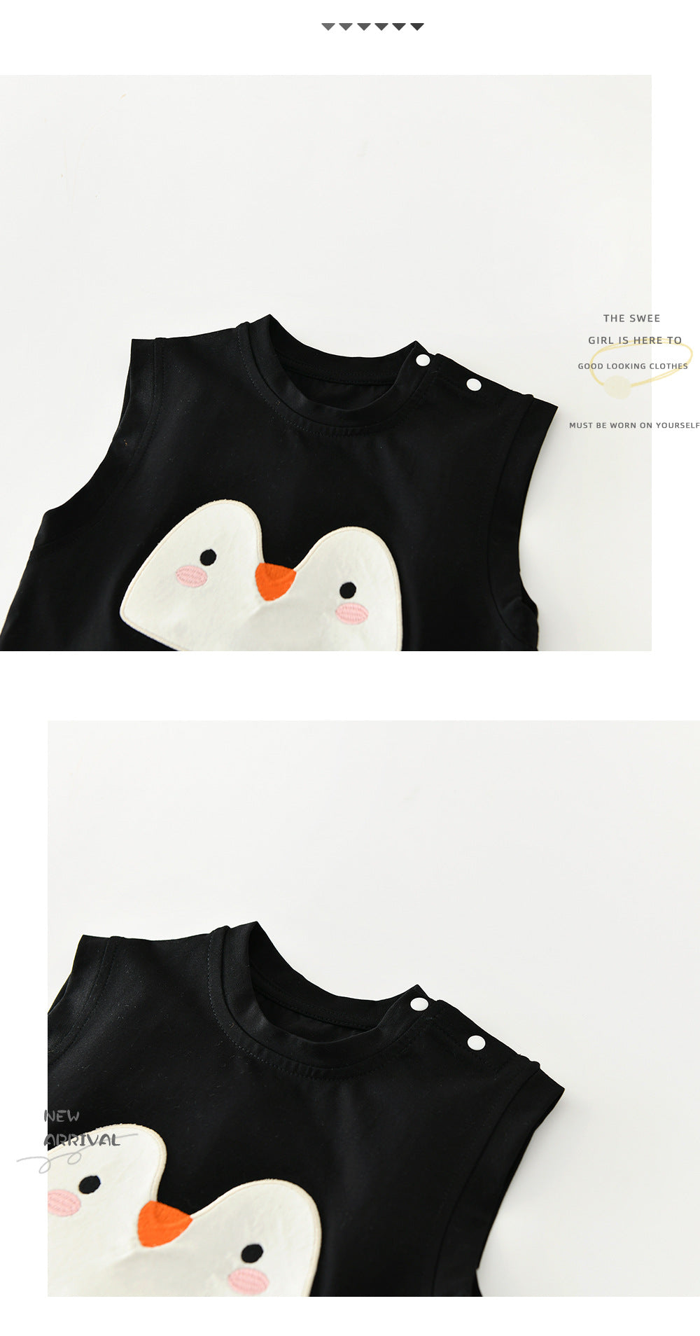 Penguin Applique Sleeveless Set ボーダー ノースリーブTシャツ セット【mh0012846】