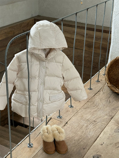 ダウンジャケット ドット フーディ ミディ丈 パフ アウター【mh0011626】