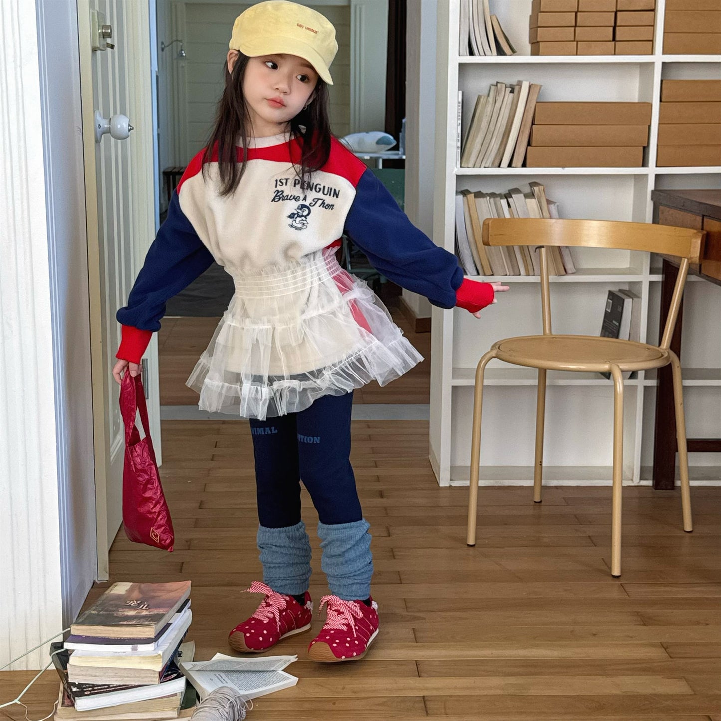 レギンスパンツ 裏起毛 ロゴ刺繍 ドッキング リブ ボトムス【mh0011611】