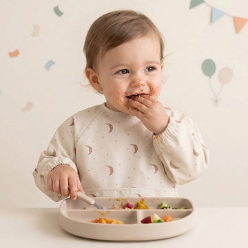 Baby Long-Sleeve Waterproof Feeding Bib with Round Collar, Tie-Back, and Pocket【mh0014144】
