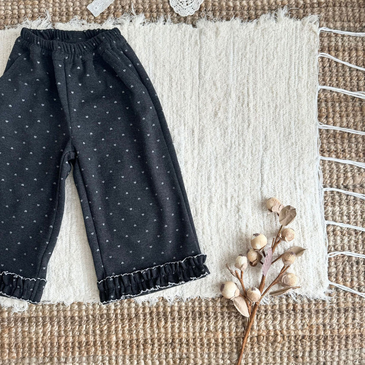 キッズ 花柄刺繍 ニット カーディガン ショートパンツ ロングパンツ【mh0014619】